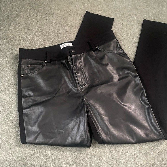 Ponte Slim Pant with Faux Leather Front - Picture 4 of 13